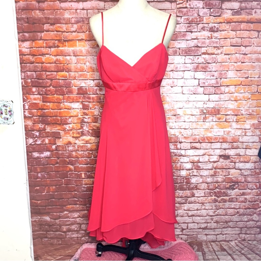 Alfred Angelo Cherry Red Spaghetti Strap Chiffon Formal Party Dress
